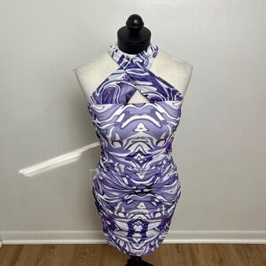 NWT Princess Polly Viviana Mini Dress Purple‎ Abstract Halter Bodycon Party Sz 8